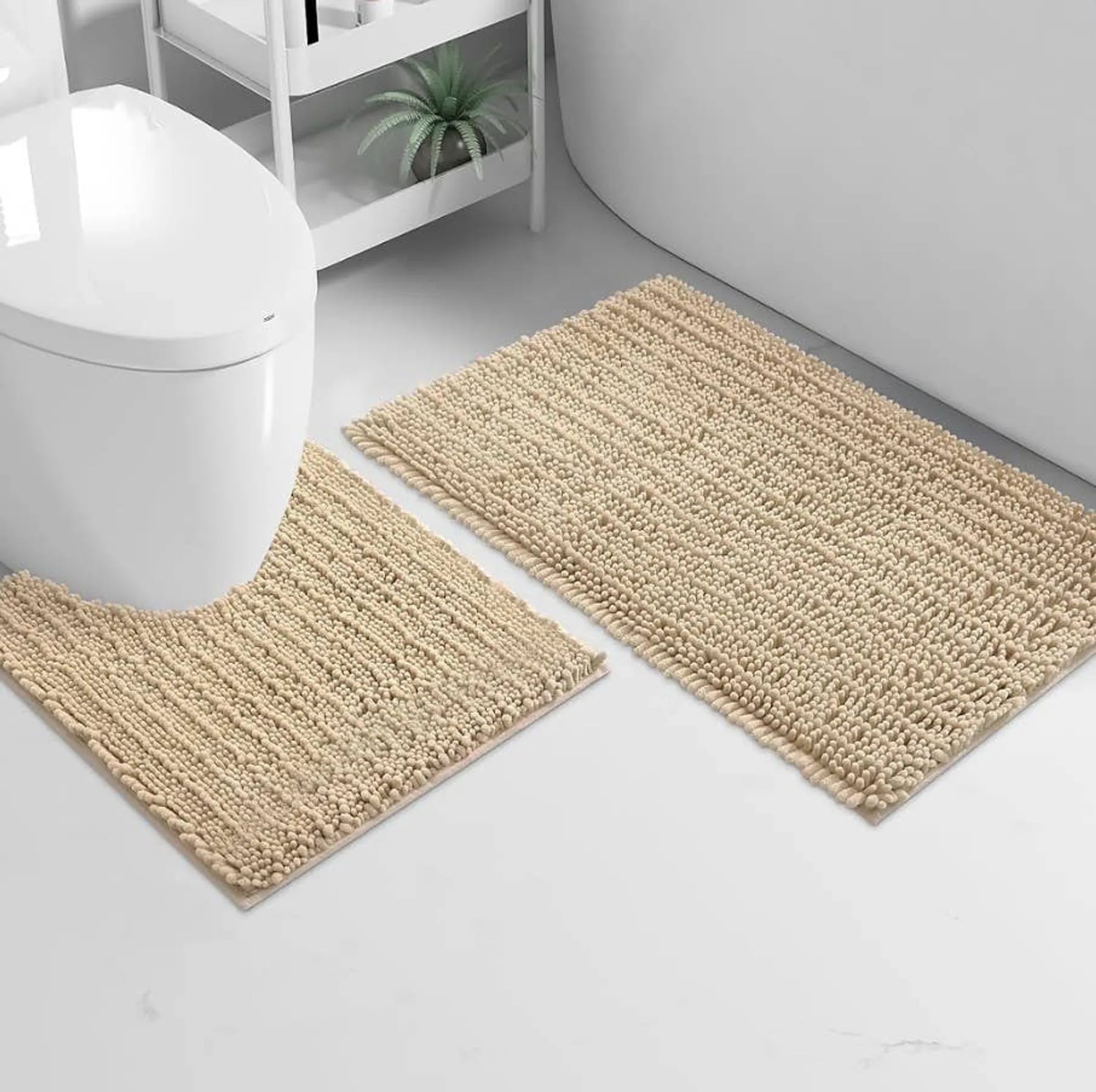 2 Piece Soft Cozy Plush Chenille Bath Mat & Contour Bath Rug