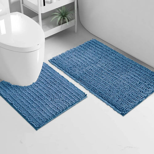 2 Piece Soft Cozy Plush Chenille Bath Mat & Contour Bath Rug