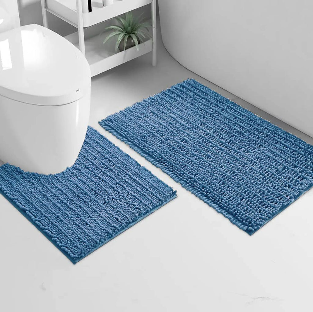 2 Piece Soft Cozy Plush Chenille Bath Mat & Contour Bath Rug