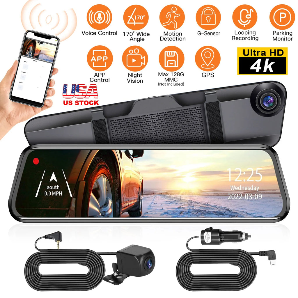 4K Car DVR 12in Dash Cam Camcorder Camera Recorder