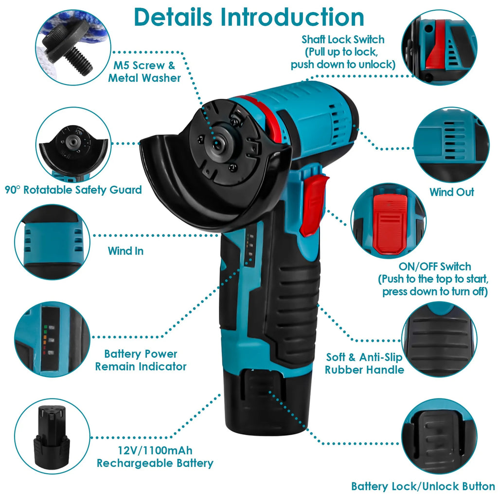 12V Cordless Mini Angle Grinder Hand Polishing Grinding Machine