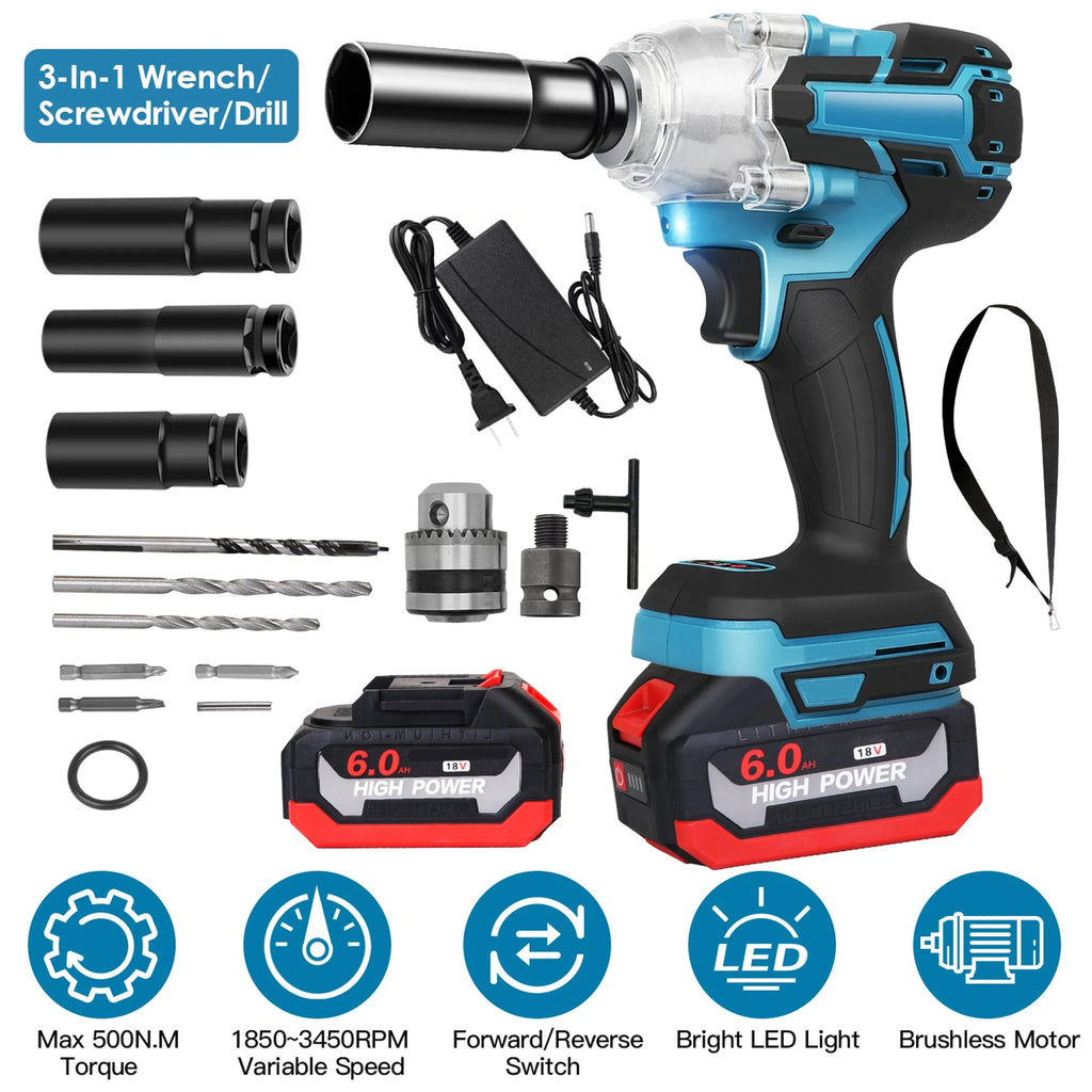 3-In-1 Cordless Electric Impact Wrench Drill Screwdriver