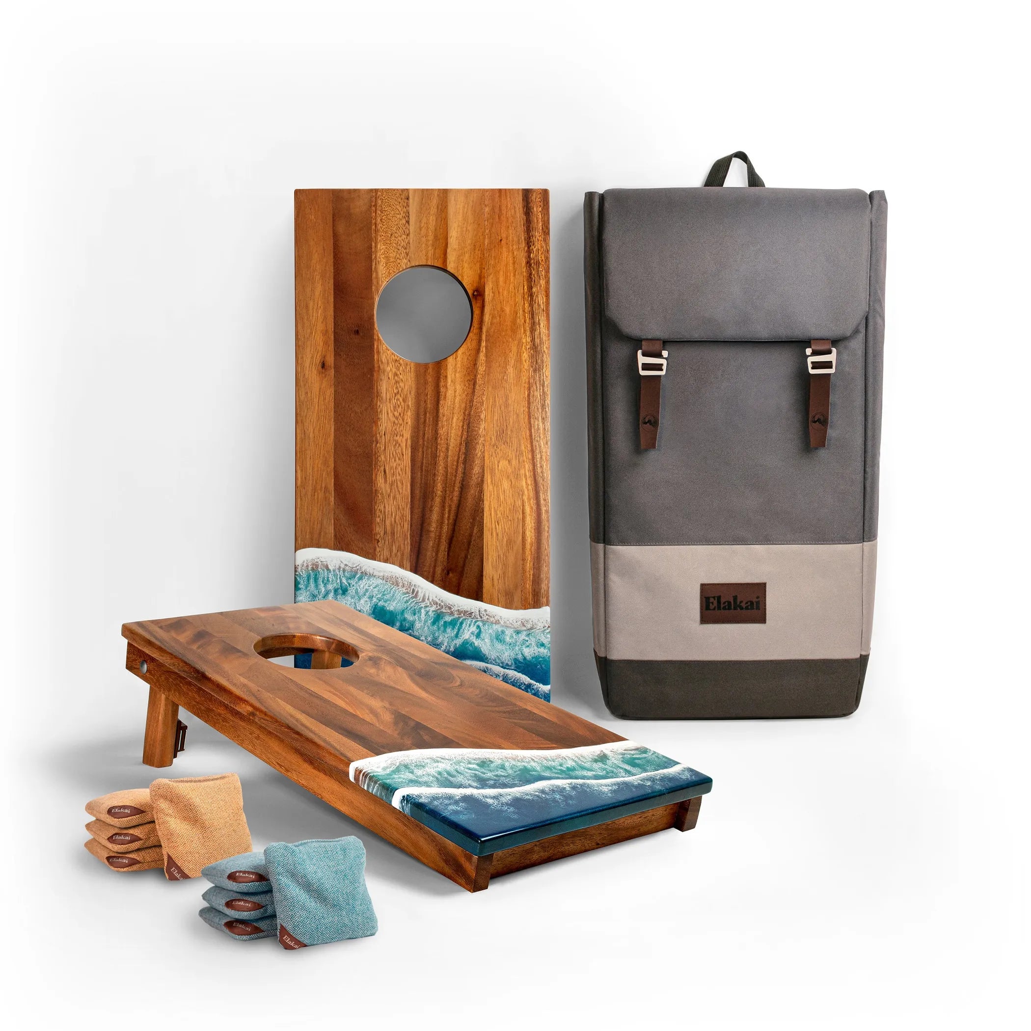 Beach Epoxy Resin Wood Compact Travel Cornhole Board Set