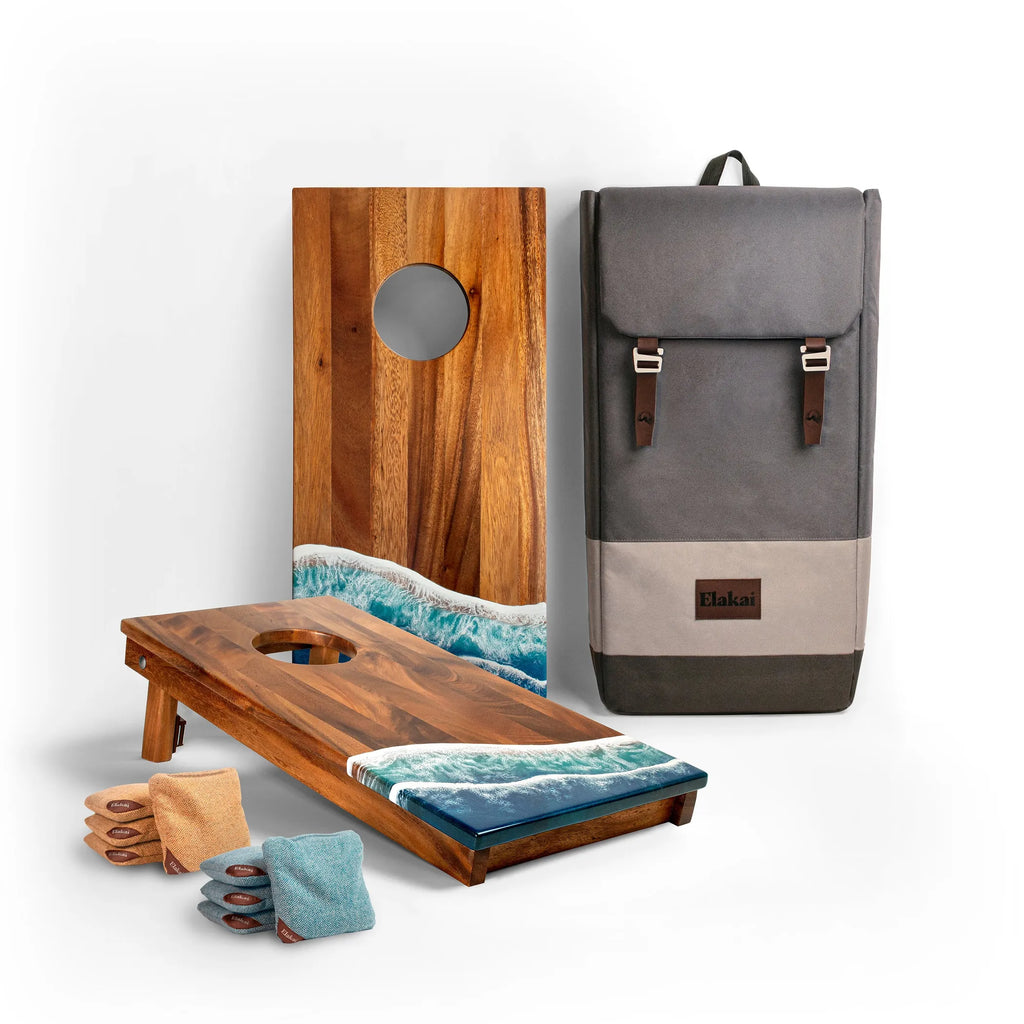 Beach Epoxy Resin Wood Compact Travel Cornhole Board Set