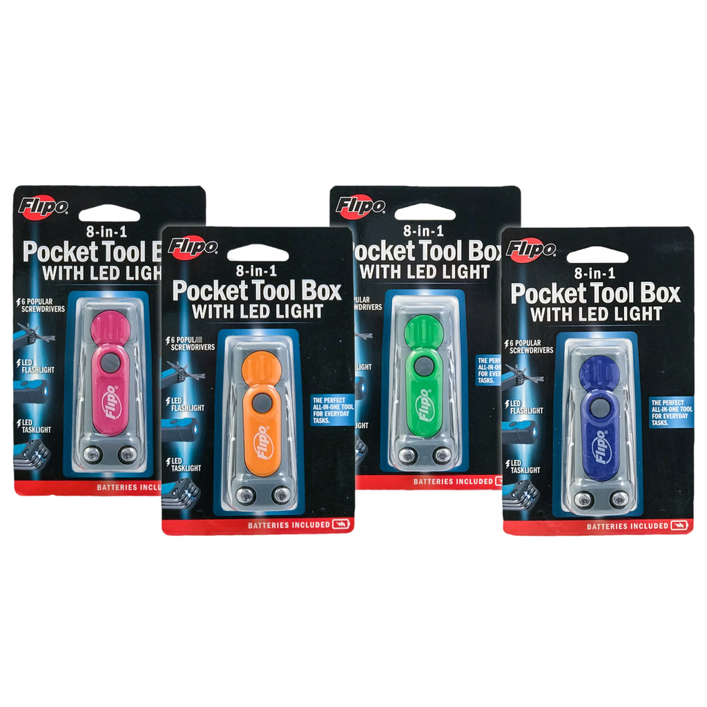 8-in-1 Pocket Tool Box with LED Flashlight and Task Light