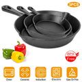 3Pcs Pre-Seasoned Cast Iron Skillet Set 6-8-10in Non-Stick Oven Safe Cookware Heat-Resistant Frying Pan