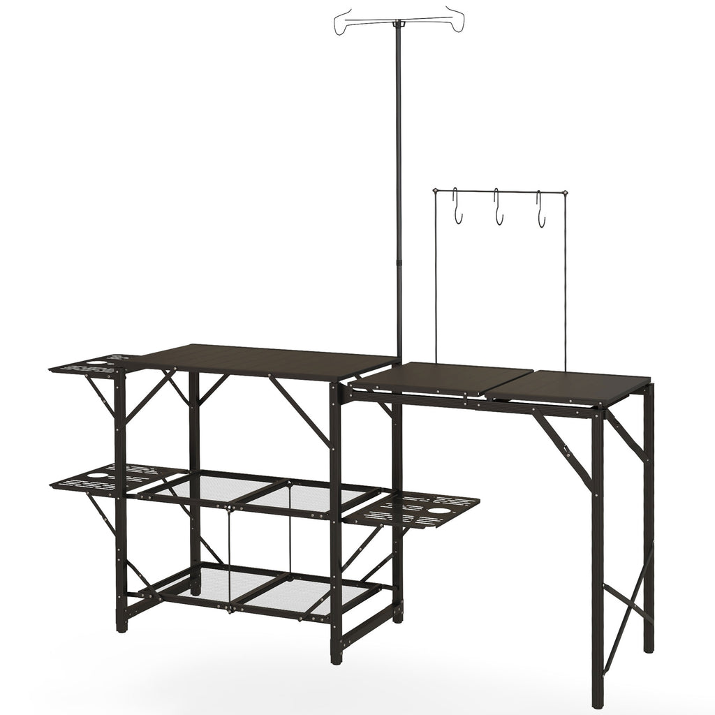 Folding Camp Kitchen, Camping Table Cooking Station with Adjustable Lamp Stand