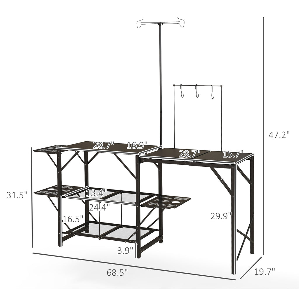 Folding Camp Kitchen, Camping Table Cooking Station with Adjustable Lamp Stand